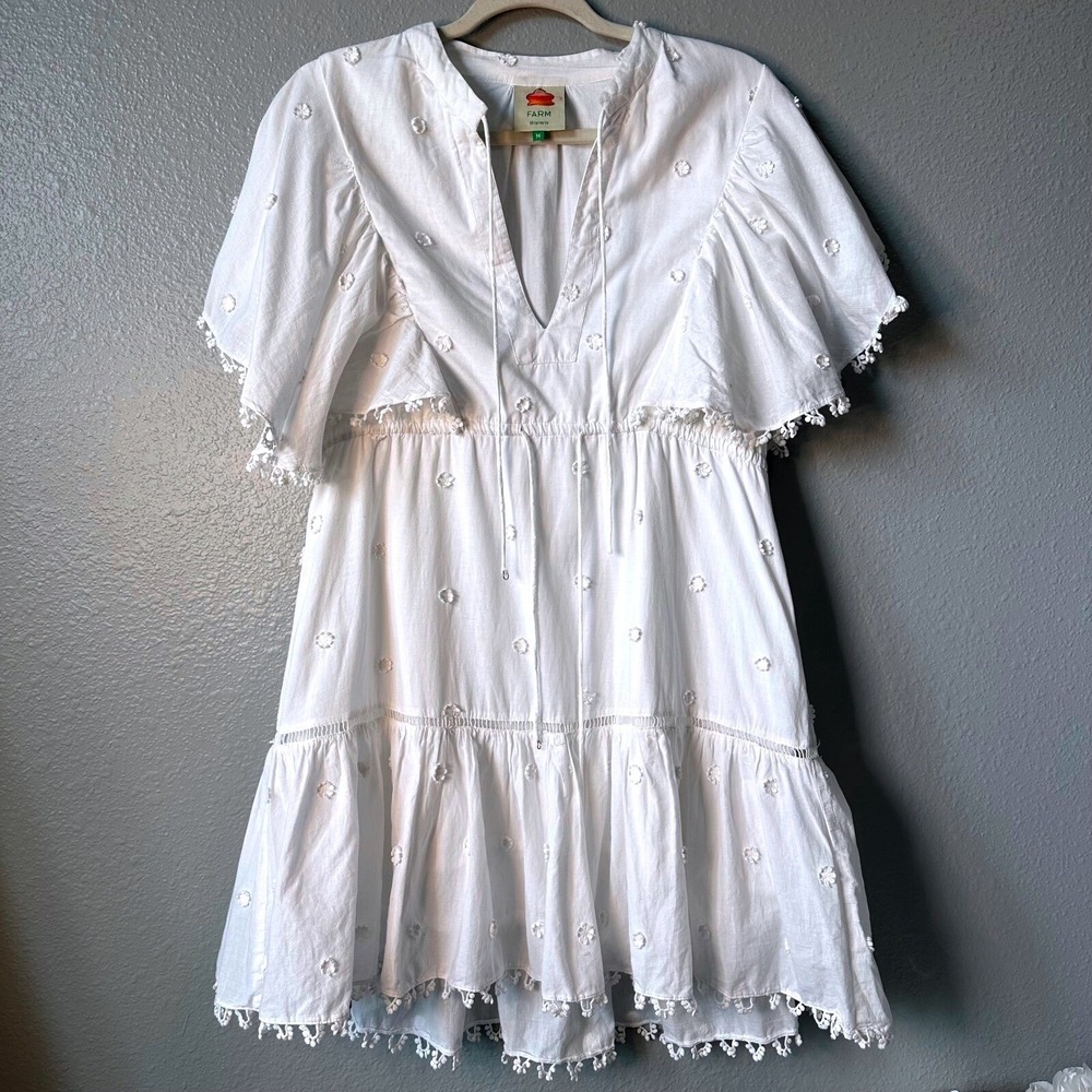 Farm Rio White Mini Dress Floral Embroidered Boho Medium Beach Resort‎ Romantic - Picture 6 of 11